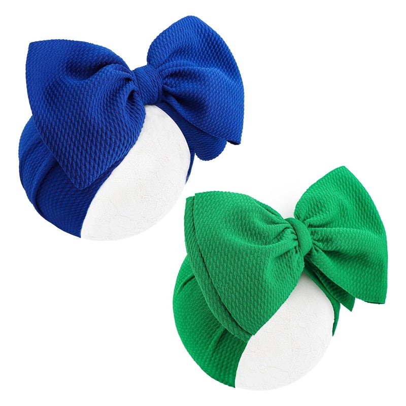 ONENINEDREAM Super Durable Soft Knot Headbands with Hair Bows Infant Toddlers Kids Hair Accessories Blue Green Headband for Newborn Baby Girls - Image 1